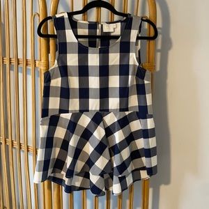 Navy and White Buffalo Check Peplum Top
